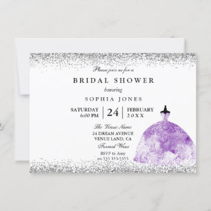 Purple Dress Glitter Bridal Shower invite