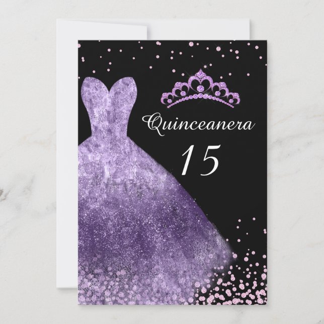 Purple Dress Gown Quinceanera 15th Birthday Party Invitation (Front)