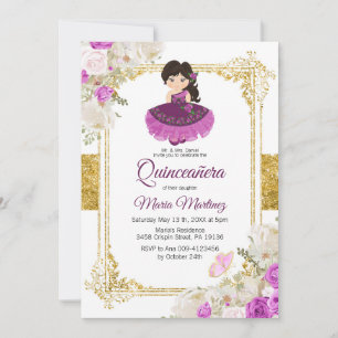 Purple Dress Mexican Charra Mis XV Anos 1 Invitation