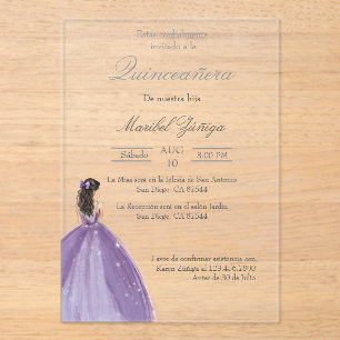 Purple dress Quinceanera invitation