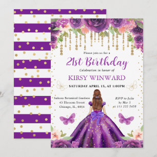 Purple Dress Red Haired Princess Birthday Invitation