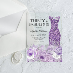Purple Dress Thirty & Fabulous 30th Birthday Acrylic Invitations