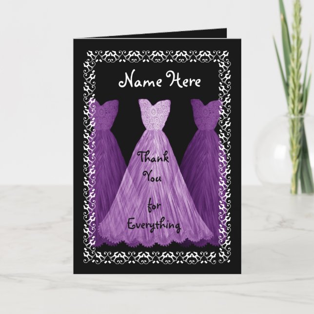 PURPLE Dresses BRIDESMAID Wedding Thank You (Front)