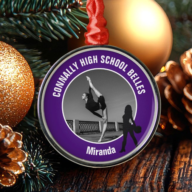 Purple Drill Team Dancer Photo Christmas Metal Tree Decoration (Creator Uploaded)