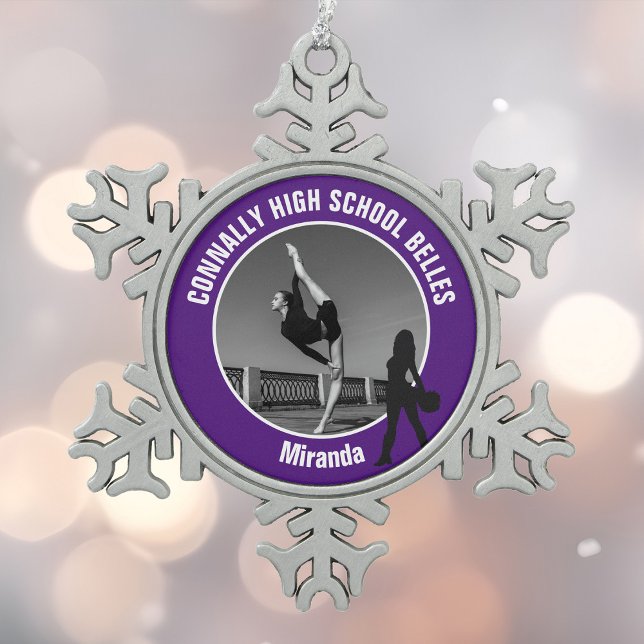 Purple Drill Team Photo High School Dancer Snowflake Pewter Christmas Ornament (Creator Uploaded)