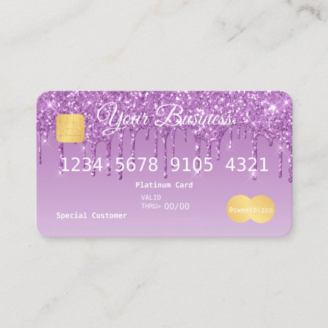 Purple Drip Glitter-look Credit Card (Front)