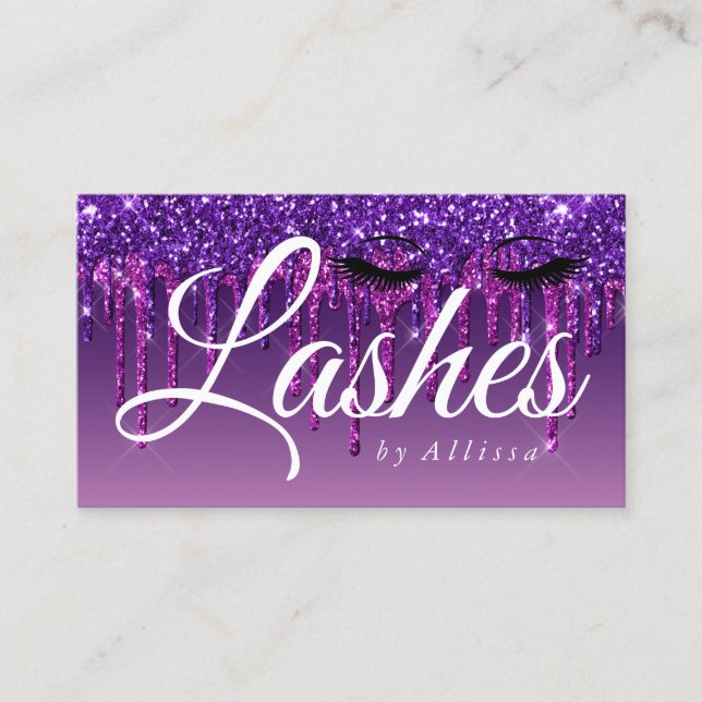 Purple Drip Glitter-Look Lashes Business Card (Front)
