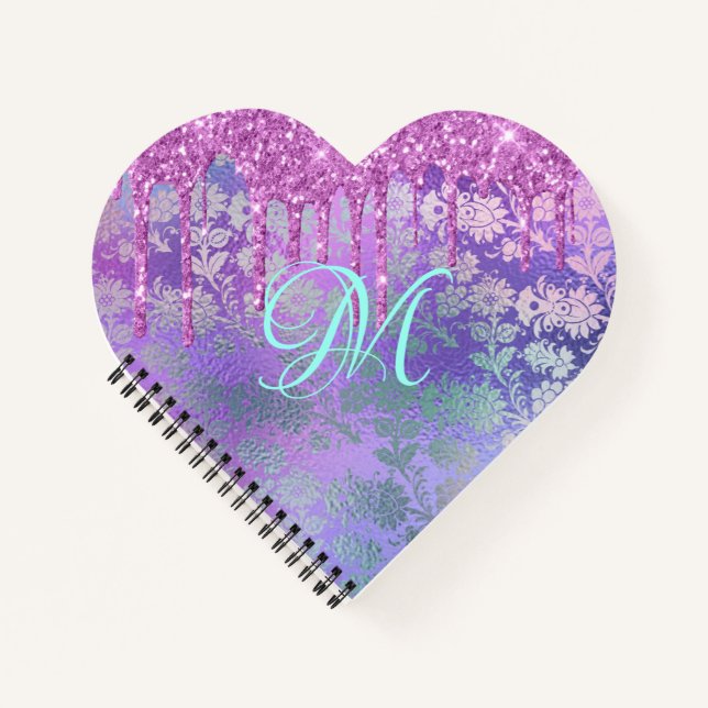 Purple Drip Glitter Monogram iPad Smart Cover Notebook (Front)