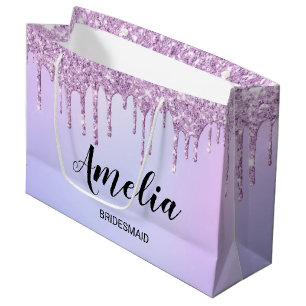 Purple drip glitter Personalised Bridesmaids   Large Gift Bag
