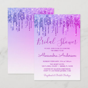 Purple Dripping Glitter Bridal Shower Invitation