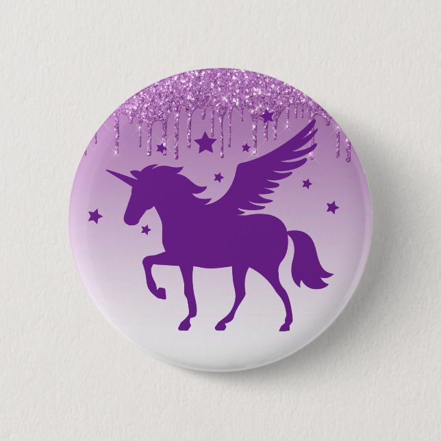Purple Dripping Glitter Magical Purple Unicorn 6 Cm Round Badge (Front)