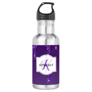 Purple Dripping Glitter Pillar Candle 532 Ml Water Bottle