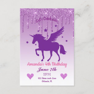 Purple Dripping Glitter/Purple Unicorn Birthday Invitation
