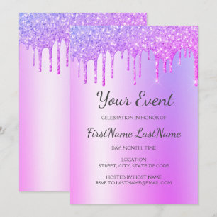 Purple Dripping Glitter Sweet 16 Bridal Shower Invitation