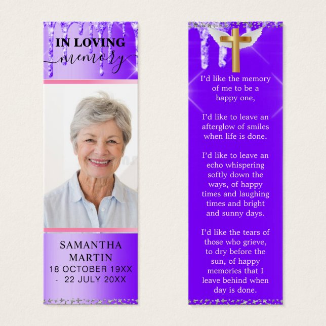 Purple Drips Memorial Funeral Bookmark (Front & Back)