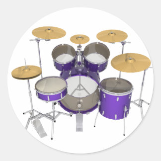 Purple Drum Kit: Classic Round Sticker