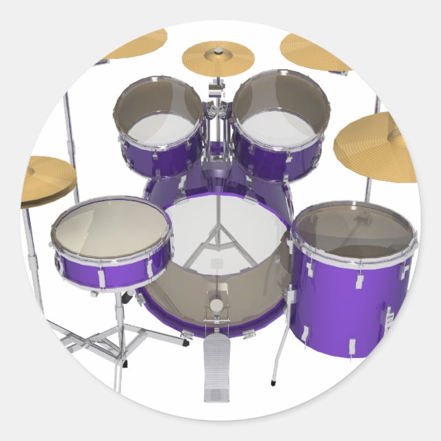 Purple Drum Kit: Classic Round Sticker (Front)
