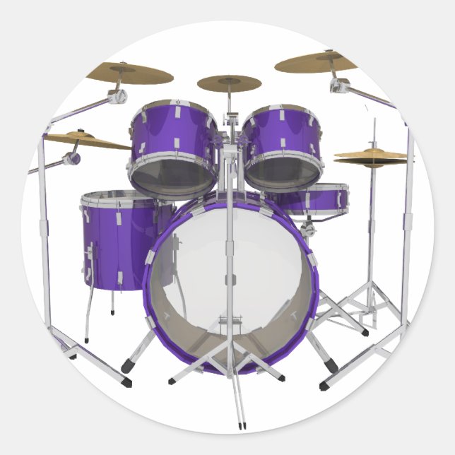Purple Drum Kit: Classic Round Sticker (Front)