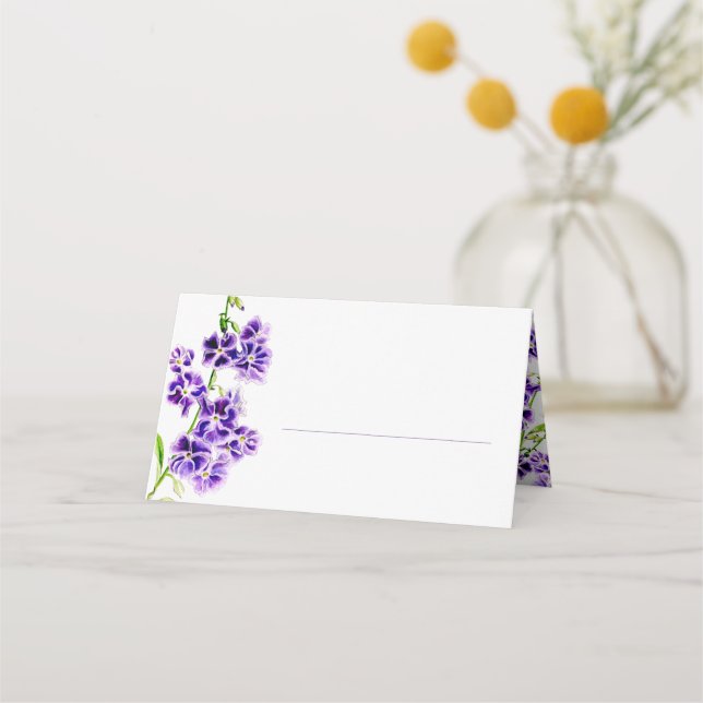 Purple duranta sky flower watercolor art wedding place card (Front)