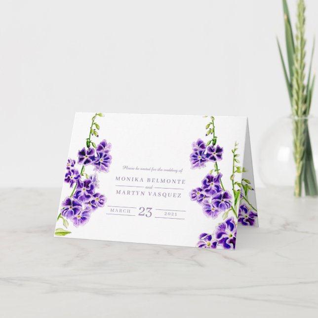 Purple duranta sky flower watercolor art wedding programme (Front)
