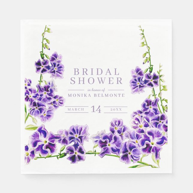 Purple duranta watercolor flower bridal shower napkin (Front)