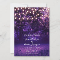 Purple Dusk String Lights Forest Rustic Wedding