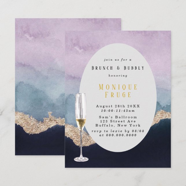 Purple Dusty Blue Agate Brunch & Bubbly Invitation (Front/Back)