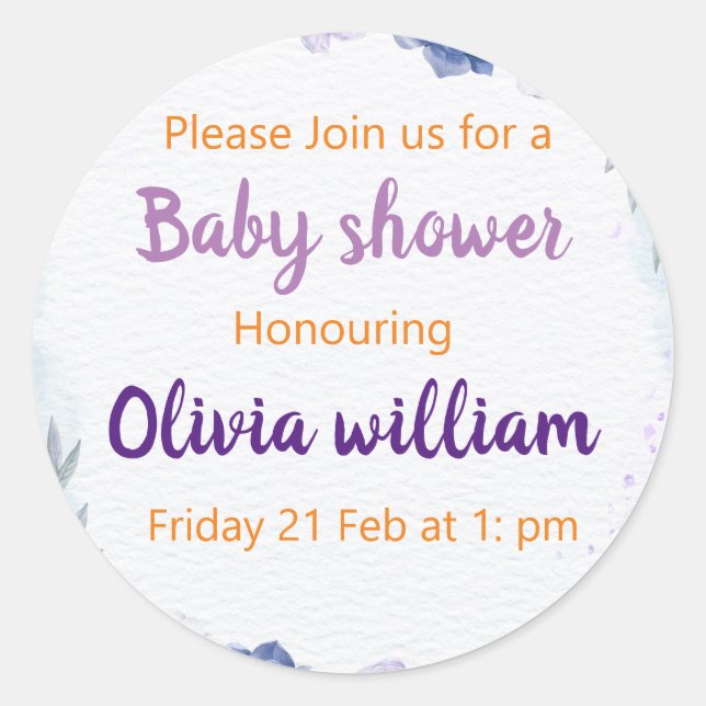 Purple & Dusty Blue Baby Bloom Classic Round Sticker (Front)