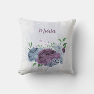 Purple dusty blue floral  cushion