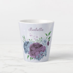 Purple dusty blue floral latte mug