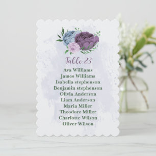 Purple dusty blue floral seating chart card