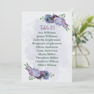 Purple dusty blue floral seating chart card