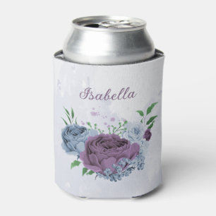 Purple dusty blue floral wedding  can cooler