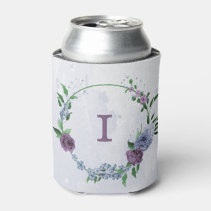 Purple dusty blue floral wedding can cooler