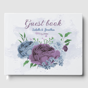 Purple dusty blue floral wedding  guest book