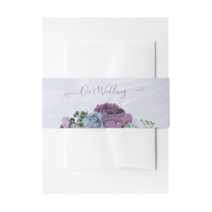 Purple dusty blue floral wedding  invitation belly band