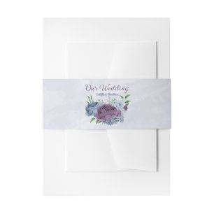 Purple dusty blue floral wedding  invitation belly band