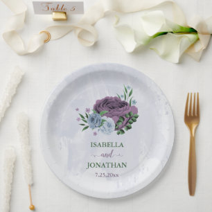Purple dusty blue floral wedding paper plate