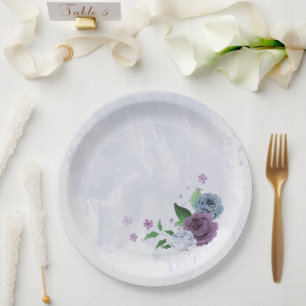 Purple dusty blue floral wedding paper plate