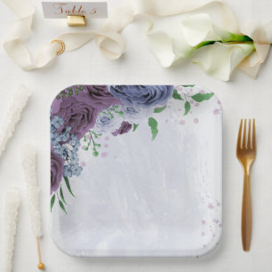 Purple dusty blue floral wedding paper plate