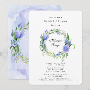 Purple Dusty Blue Hyacinth Peony Bridal Shower Invitation