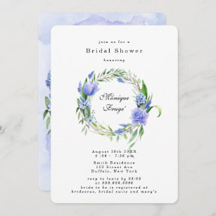 Purple Dusty Blue Hyacinth Peony Bridal Shower Invitation