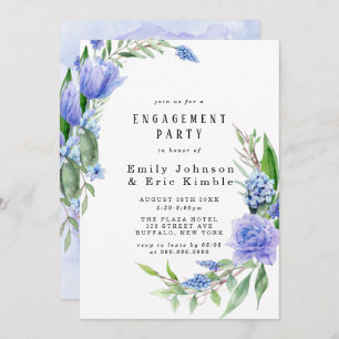 Purple Dusty Blue Hyacinth Peony Engagement Party Invitation