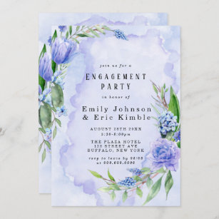 Purple Dusty Blue Hyacinth Peony Engagement Party Invitation