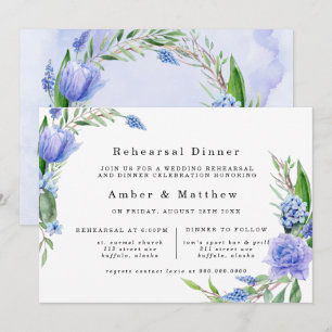 Purple Dusty Blue Hyacinth Peony Rehearsal Dinner Invitation