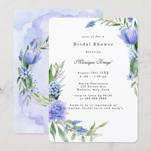 Purple Dusty Blue Hyacinths Peony Bridal Shower Invitation