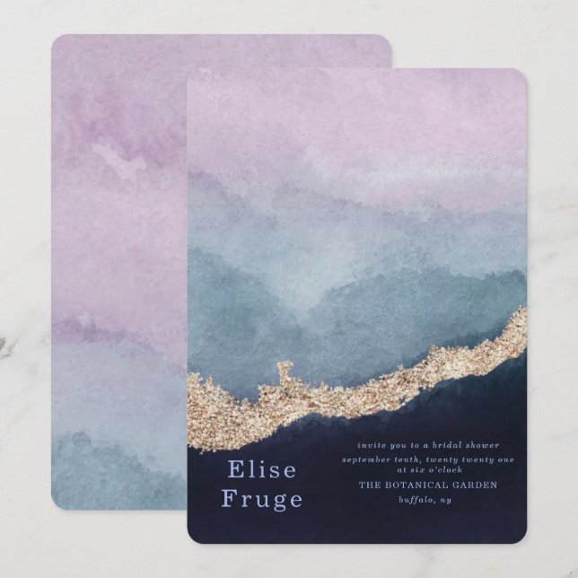Purple Dusty Blue Watercolor Agate Bridal Shower Invitation (Front/Back)