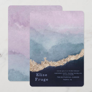 Purple Dusty Blue Watercolor Agate Bridal Shower Invitation