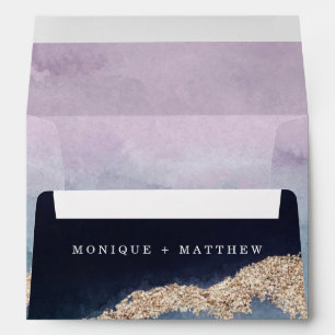 Purple Dusty Blue Watercolor Agate Custom Wedding Envelope