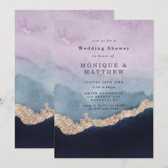 Purple Dusty Blue Watercolor Agate Wedding Shower (Front/Back)